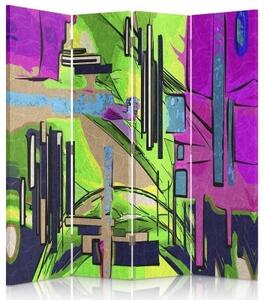 Ozdobný paraván Barevná abstraktní zelená - 145x170 cm, štvordielny, klasický paraván