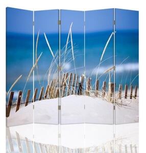 Ozdobný paraván Mořská plážová duna - 180x170 cm, päťdielny, klasický paraván