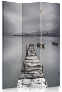 Ozdobný paraván, Most v šedé barvě - 110x170 cm, trojdielny, klasický paraván