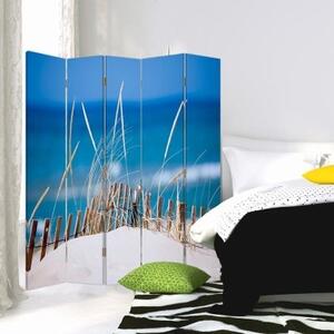 Ozdobný paraván Mořská plážová duna - 180x170 cm, päťdielny, klasický paraván