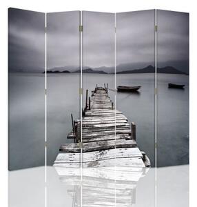 Ozdobný paraván, Most v šedé barvě - 180x170 cm, päťdielny, klasický paraván