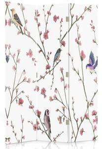 Ozdobný paraván Ptáci Květiny - 110x170 cm, trojdielny, klasický paraván