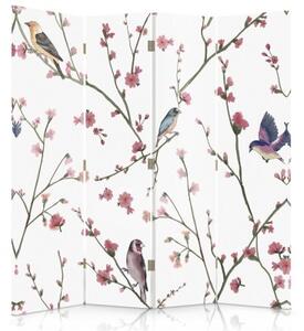 Ozdobný paraván Ptáci Květiny - 145x170 cm, štvordielny, klasický paraván