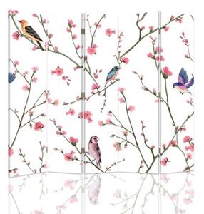Ozdobný paraván Ptáci na větvi - 180x170 cm, päťdielny, klasický paraván