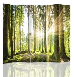 Ozdobný paraván Zelený les - 180x170 cm, päťdielny, klasický paraván
