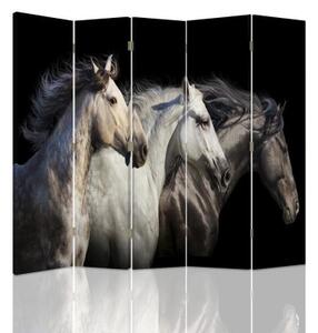 Ozdobný paraván Cval koní - 180x170 cm, päťdielny, klasický paraván