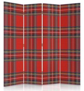 Ozdobný paraván Červená kostkovaná - 145x170 cm, štvordielny, klasický paraván