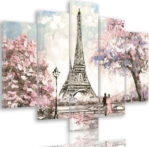 Obraz na plátně pětidílný Pařížská Eiffelova věž Pastel - 150x100 cm