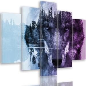 Obraz na plátně pětidílný Lesní vlk Zvířata Příroda - 100x70 cm