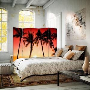 Ozdobný paraván Palm Beach Západ slunce - 180x170 cm, päťdielny, klasický paraván