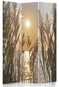 Ozdobný paraván Západ slunce u jezera - 110x170 cm, trojdielny, klasický paraván