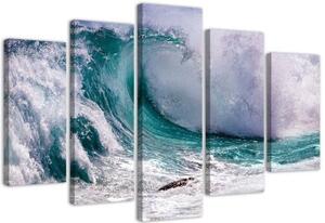 Obraz na plátně pětidílný Přírodní vlny moře - 150x100 cm
