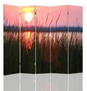 Ozdobný paraván Jezero Sunset Lake - 180x170 cm, päťdielny, klasický paraván