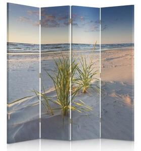 Ozdobný paraván, Fialové světlo nad pláží - 145x170 cm, štvordielny, klasický paraván