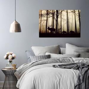 Obraz na plátně Jelen v lese Fog Brown - 60x40 cm