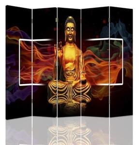 Ozdobný paraván Buddha Zlatá abstrakce - 180x170 cm, päťdielny, klasický paraván