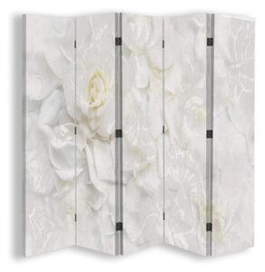 Ozdobný paraván Bílé květy Příroda - 180x170 cm, päťdielny, klasický paraván