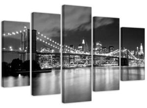 Obraz na plátně pětidílný Newyorský most Černobílý - 150x100 cm
