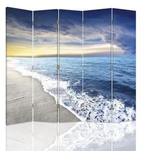 Ozdobný paraván, Mraky na břehu moře - 180x170 cm, päťdielny, klasický paraván