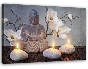 Obraz na plátně Buddha Grey Flowers Stone - 90x60 cm