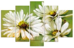 Obraz na plátně pětidílný Bílé sedmikrásky květy - 100x70 cm