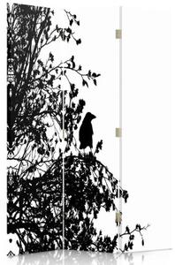 Ozdobný paraván Černobílý pták - 110x170 cm, trojdielny, klasický paraván