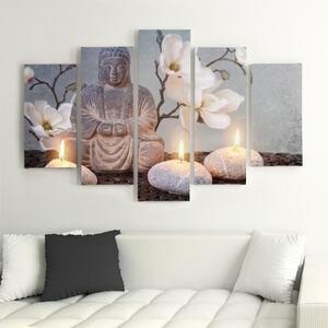 Obraz na plátně pětidílný Buddha šedé květiny kámen - 100x70 cm