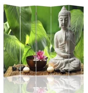 Ozdobný paraván Buddha Zen Flower Leaf - 180x170 cm, päťdielny, klasický paraván