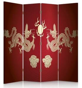 Ozdobný paraván Červený japonský drak - 145x170 cm, štvordielny, klasický paraván