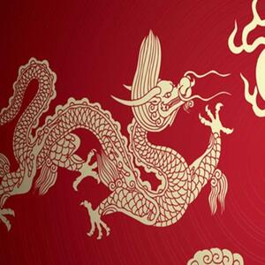 Ozdobný paraván Červený japonský drak - 180x170 cm, päťdielny, klasický paraván