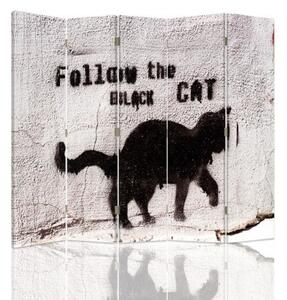 Ozdobný paraván Street Art Cat Graffiti - 180x170 cm, päťdielny, klasický paraván