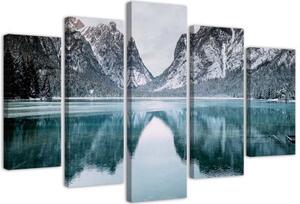 Obraz na plátně pětidílný Hory Jezero Krajina - 150x100 cm