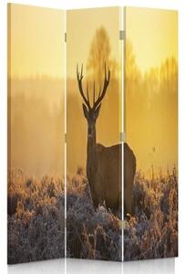 Ozdobný paraván Západ slunce s jelenem - 110x170 cm, trojdielny, klasický paraván