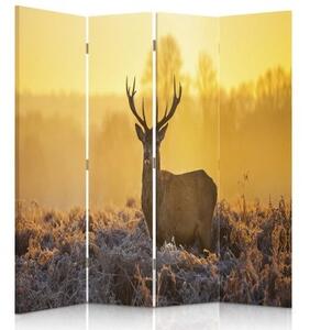Ozdobný paraván Západ slunce s jelenem - 145x170 cm, štvordielny, klasický paraván