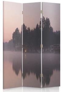 Ozdobný paraván, Jezero po ránu - 110x170 cm, trojdielny, klasický paraván