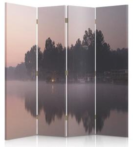 Ozdobný paraván, Jezero po ránu - 145x170 cm, štvordielny, klasický paraván