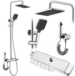 Sprchový set s termostatom Rea Rob chróm - vaňová batéria, dažďová, ručná a bidetová sprcha