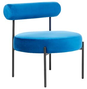 Stolička bez opierok námornícka modrá zamatové čalúnenie okrúhle sedadlo a operadlo kovový rám vintage dizajn