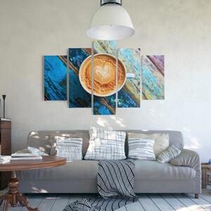 Obraz na plátně pětidílný Šálky na kávu Retro Wood - 100x70 cm