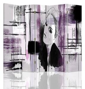 Ozdobný paraván Žena Abstraktní fialová - 180x170 cm, päťdielny, klasický paraván