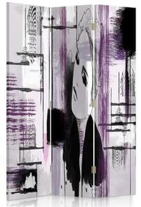 Ozdobný paraván Žena Abstraktní fialová - 110x170 cm, trojdielny, klasický paraván