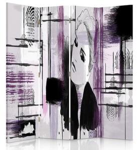 Ozdobný paraván Žena Abstraktní fialová - 145x170 cm, štvordielny, klasický paraván