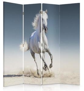 Ozdobný paraván Bílý cválající kůň - 145x170 cm, štvordielny, klasický paraván
