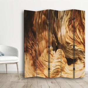 Ozdobný paraván, Vlnovková abstrakce se dřevem - 180x170 cm, päťdielny, klasický paraván