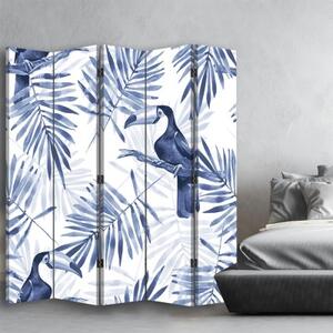 Ozdobný paraván, Modří tukani - 180x170 cm, päťdielny, klasický paraván