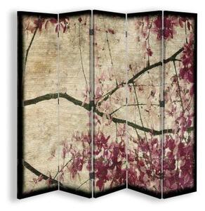 Ozdobný paraván, Květy na větvi - 180x170 cm, päťdielny, klasický paraván