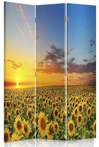 Ozdobný paraván, Krajina se slunečnicemi - 110x170 cm, trojdielny, klasický paraván