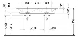 Duravit ME by Starck - Dvojumývadlo do nábytku 1300x490 mm, s prepadom, biela 2336130000