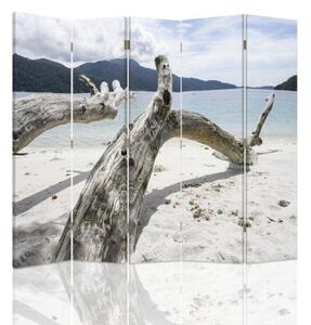 Ozdobný paraván, Větve stromů na tropické pláži - 180x170 cm, päťdielny, klasický paraván
