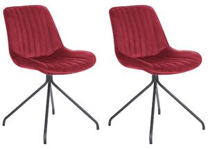 Sada 2 jedálenských stoličiek červená zamatové čalúnenie prešívané bez opierok oceľový rám retro dizajn